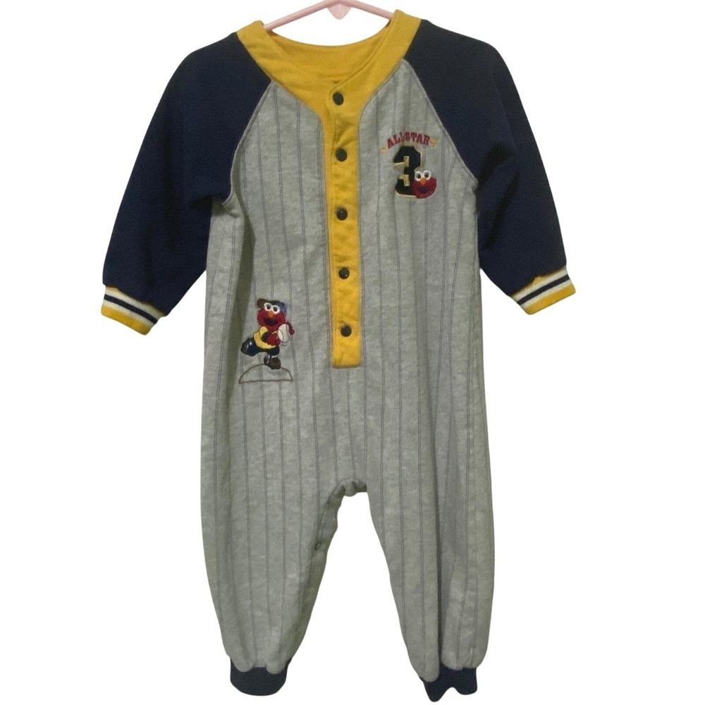 Vtg Y2K Sesame Street All Star Elmo Baseball Romper Boys 24 M Pinstripe Uniform